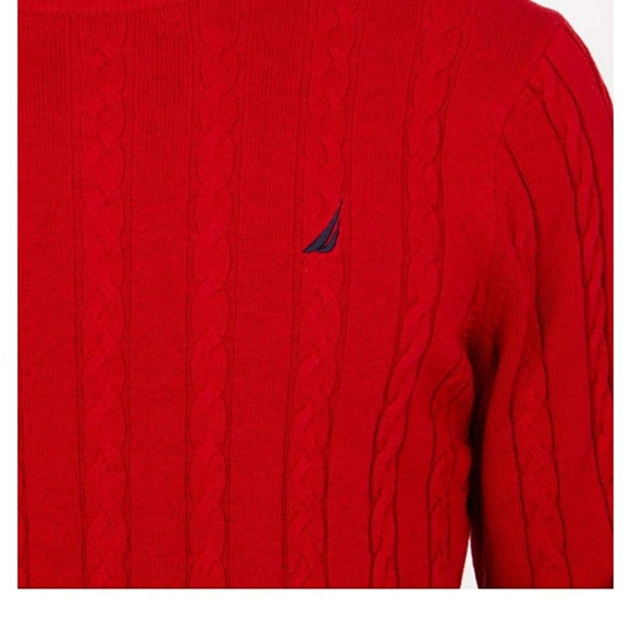 Nautica Men's Cable Knit Crew Neck Sweater in Red - Picture 2 of 6